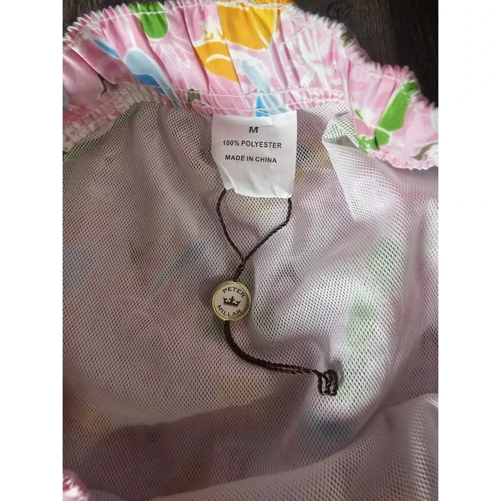 Peter Millar Seaside Swim Trunks Medium M Pink Tropical Print Mesh Lined NWOT